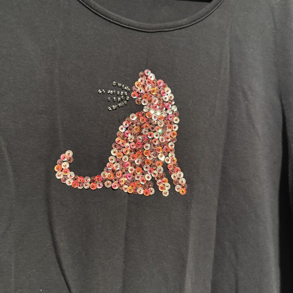 Quacker Factory Black Sequined Cat Top Plus Size 1X - Picture 2 of 5